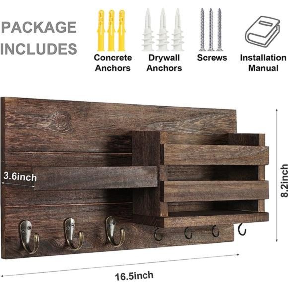 MailOrganizer for Wall Mount–Key Holder with Shelf Includes Letter Holder &Hooks - Picture 5 of 7